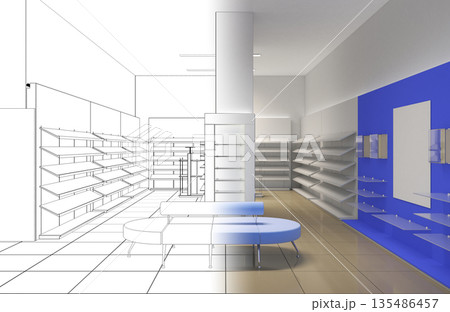 shopping mall, interior visualization, 3D illustration shopping mall, interior visualization, 3D illustration 135486457