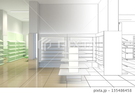shopping mall, interior visualization, 3D illustration shopping mall, interior visualization, 3D illustration 135486458