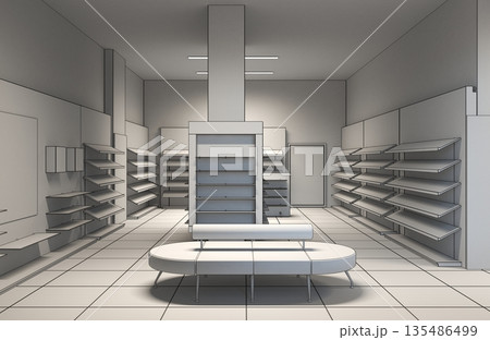 commercial premises, shop, interior visualization, 3D illustration 135486499