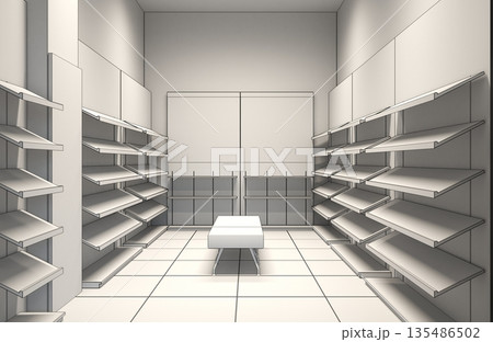 commercial premises, shop, interior visualization, 3D illustration 135486502