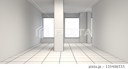empty pavilion, interior visualization, 3D illustration empty pavilion, interior visualization, 3D illustration 135486555