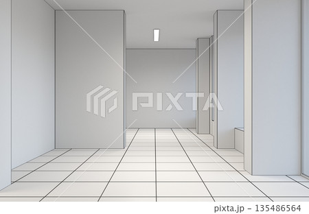 empty pavilion, interior visualization, 3D illustration empty pavilion, interior visualization, 3D illustration 135486564
