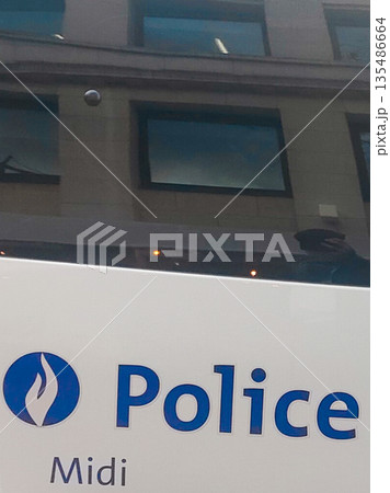 Belgium, Police vehicle from the Midi district on a street opposite the Brussels courthouse 135486664