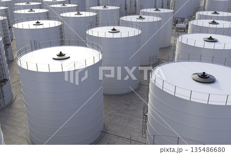 oil refinery, chemical production, waste processing plant, exterior visualization, 3D illustration, cg 135486680