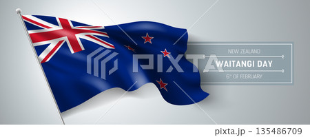 New Zealand happy Waitangi day greeting card, banner vector illustration 135486709