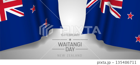 New Zealand happy Waitangi day greeting card, banner with template text vector illustration 135486711