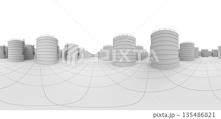 spherical panorama of the oil refinery, chemical production, waste processing plant, exterior visualization, 3D illustration 135486821