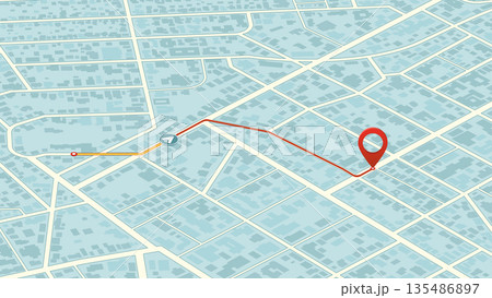 Online location tracking of arrive time on city map. Location tracker dashboard with place mark. Huge city map with roads streets as background. Vector illustration Online location tracking of arrive time on city map. Location tracker dashboard with place mark. Huge city map with roads streets as background. Vector illustration 135486897