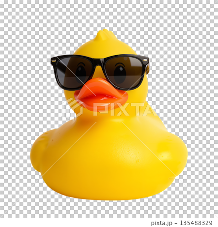 Rubber Duck Wearing Sunglasses on White Background During Daytime With Bright Lighting 135488329