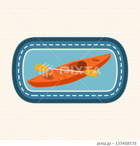 Scout badge with kayak boat with paddle. Vector. Merit patch, sticker for camping outdoor and academic activities 135488578