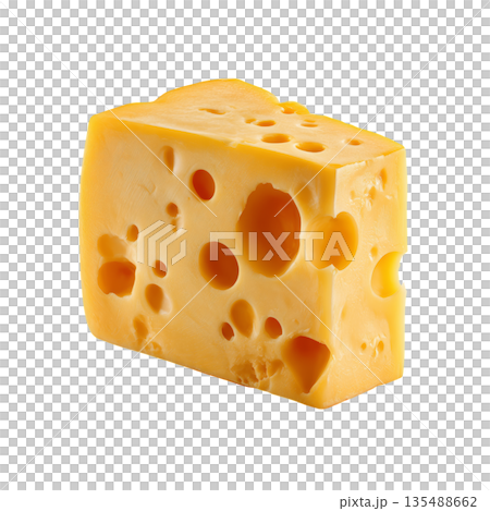 Bright Orange Cheese Block With Holes Placed on a White Background 135488662