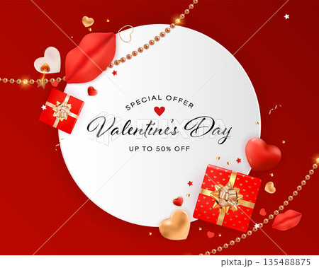 Valentine sale banner with hearts gifts circular frame Vector Illustration EPS10 135488875