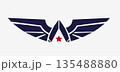 Stylized winged emblem with central star symbol. Vector Illustration 135488880