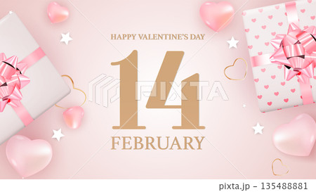 Valentine day february fourteen greeting with gifts hearts Vector Illustration EPS10 Valentine day february fourteen greeting with gifts hearts Vector Illustration EPS10 135488881