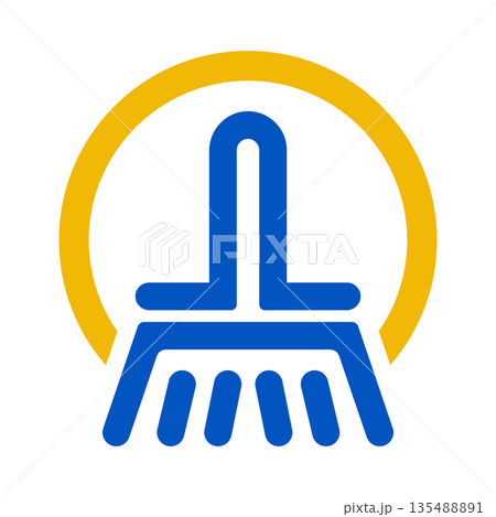 Modern cleaning logo featuring stylized broom and circle. Vector Illustrator Modern cleaning logo featuring stylized broom and circle. Vector Illustrator 135488891