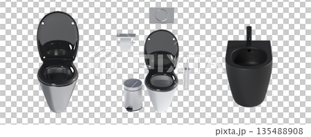 Lavatory pan isolated on a transparent background, bidet, 3D illustration, and CG render 135488908