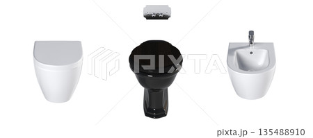 Lavatory pan isolated on a transparent background, bidet, 3D illustration, and CG render 135488910