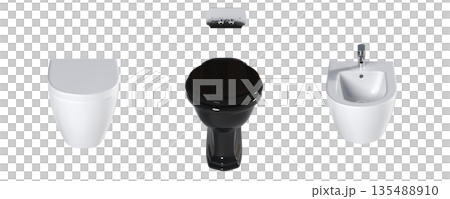 Lavatory pan isolated on a transparent background, bidet, 3D illustration, and CG render 135488910