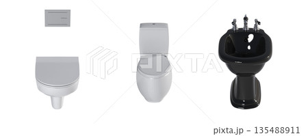 Lavatory pan isolated on a transparent background, bidet, 3D illustration, and CG render Lavatory pan isolated on a transparent background, bidet, 3D illustration, and CG render 135488911