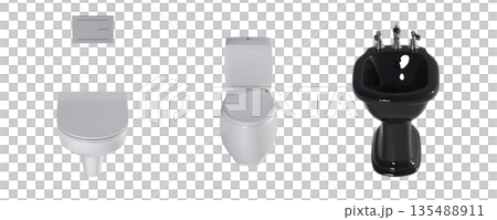 Lavatory pan isolated on a transparent background, bidet, 3D illustration, and CG render Lavatory pan isolated on a transparent background, bidet, 3D illustration, and CG render 135488911