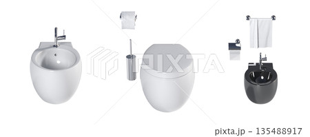 Lavatory pan isolated on a transparent background, bidet, 3D illustration, and CG render 135488917