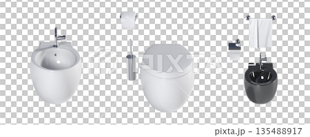 Lavatory pan isolated on a transparent background, bidet, 3D illustration, and CG render 135488917
