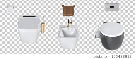Lavatory pan isolated on a transparent background, bidet, 3D illustration, and CG render 135488918