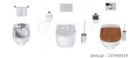 Lavatory pan isolated on a transparent background, bidet, 3D illustration, and CG render Lavatory pan isolated on a transparent background, bidet, 3D illustration, and CG render 135488919