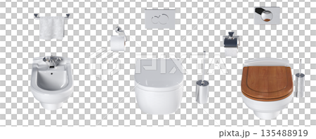 Lavatory pan isolated on a transparent background, bidet, 3D illustration, and CG render Lavatory pan isolated on a transparent background, bidet, 3D illustration, and CG render 135488919