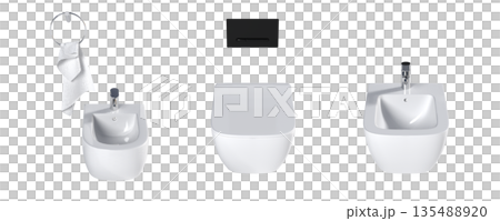 Lavatory pan isolated on a transparent background, bidet, 3D illustration, and CG render Lavatory pan isolated on a transparent background, bidet, 3D illustration, and CG render 135488920