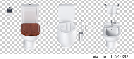 Lavatory pan isolated on a transparent background, bidet, 3D illustration, and CG render 135488922
