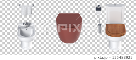 Lavatory pan isolated on a transparent background, bidet, 3D illustration, and CG render Lavatory pan isolated on a transparent background, bidet, 3D illustration, and CG render 135488923