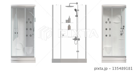 shower cabin isolated on transparent background, 3D illustration, cg render 135489181