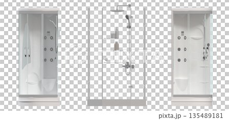 shower cabin isolated on transparent background, 3D illustration, cg render 135489181