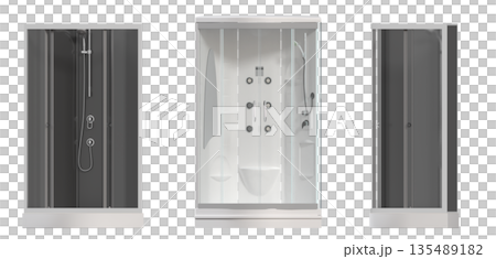 shower cabin isolated on transparent background, 3D illustration, cg render shower cabin isolated on transparent background, 3D illustration, cg render 135489182