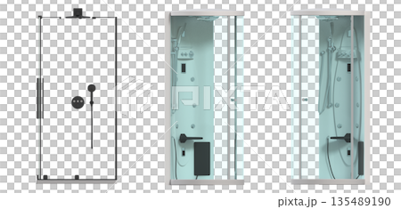 shower cabin isolated on transparent background, 3D illustration, cg render 135489190