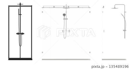 shower cabin isolated on transparent background, 3D illustration, cg render shower cabin isolated on transparent background, 3D illustration, cg render 135489196