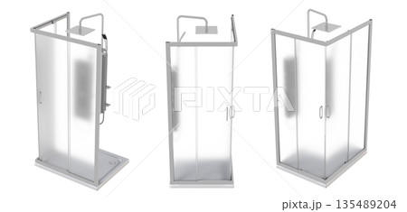 shower cabin isolated on transparent background, 3D illustration, cg render 135489204
