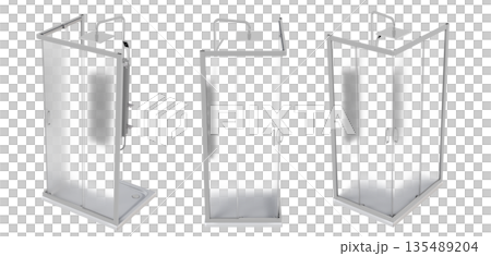 shower cabin isolated on transparent background, 3D illustration, cg render 135489204