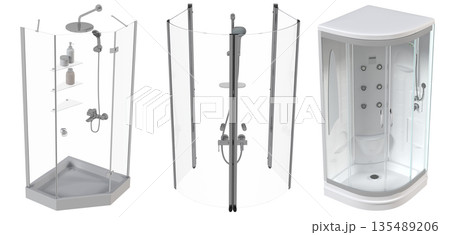 shower cabin isolated on transparent background, 3D illustration, cg render 135489206