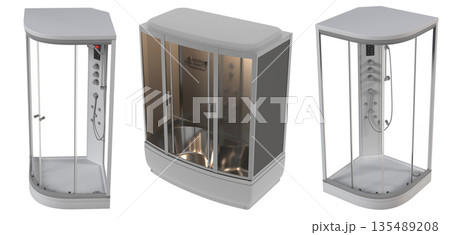 shower cabin isolated on transparent background, 3D illustration, cg render 135489208