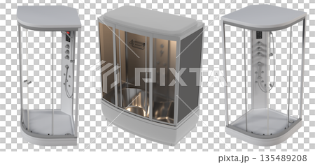 shower cabin isolated on transparent background, 3D illustration, cg render 135489208