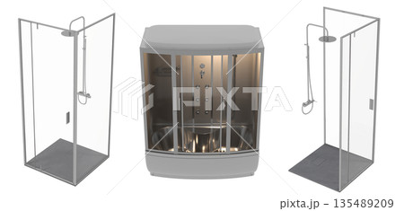 shower cabin isolated on transparent background, 3D illustration, cg render 135489209