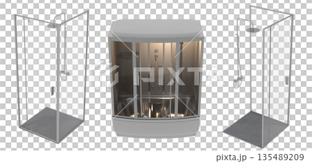 shower cabin isolated on transparent background, 3D illustration, cg render 135489209
