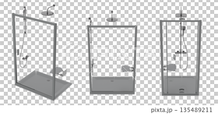 shower cabin isolated on transparent background, 3D illustration, cg render shower cabin isolated on transparent background, 3D illustration, cg render 135489211