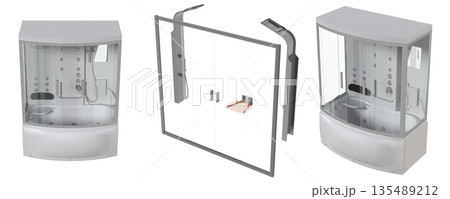 shower cabin isolated on transparent background, 3D illustration, cg render 135489212