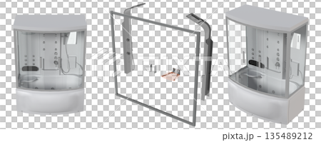 shower cabin isolated on transparent background, 3D illustration, cg render 135489212