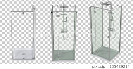 shower cabin isolated on transparent background, 3D illustration, cg render 135489214