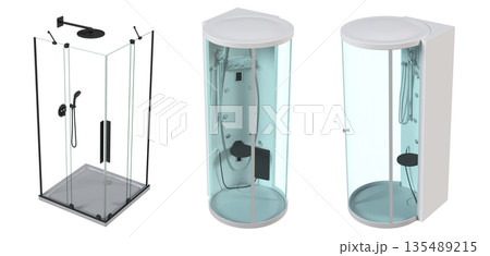 shower cabin isolated on transparent background, 3D illustration, cg render shower cabin isolated on transparent background, 3D illustration, cg render 135489215
