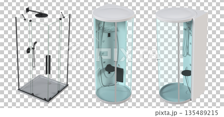 shower cabin isolated on transparent background, 3D illustration, cg render shower cabin isolated on transparent background, 3D illustration, cg render 135489215